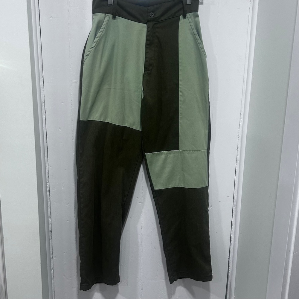 PrettyLittleThing Colorblock High Waisted Trousers Green Paneled patch Pants 8